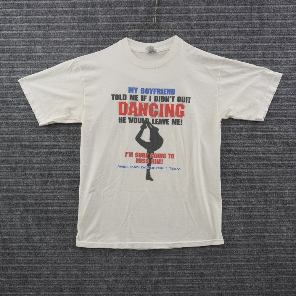 Vintage 90s Jerzees T-Shirt Unisex Medium White American Dance Drill Team Humour